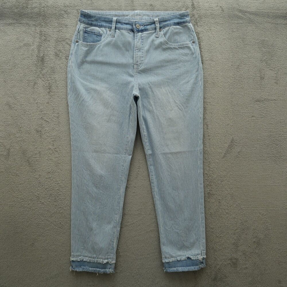 Chico's Jeans Women's 0.5R US-6R Mid-Rise Slim Leg Ankle Fray 25" Inseam Striped